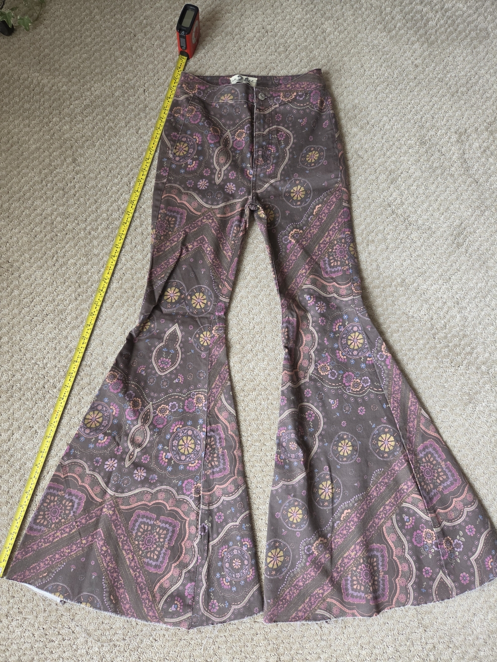 Free People We The Free Paisley Just Float On Flare Jeans in Brown and Pink